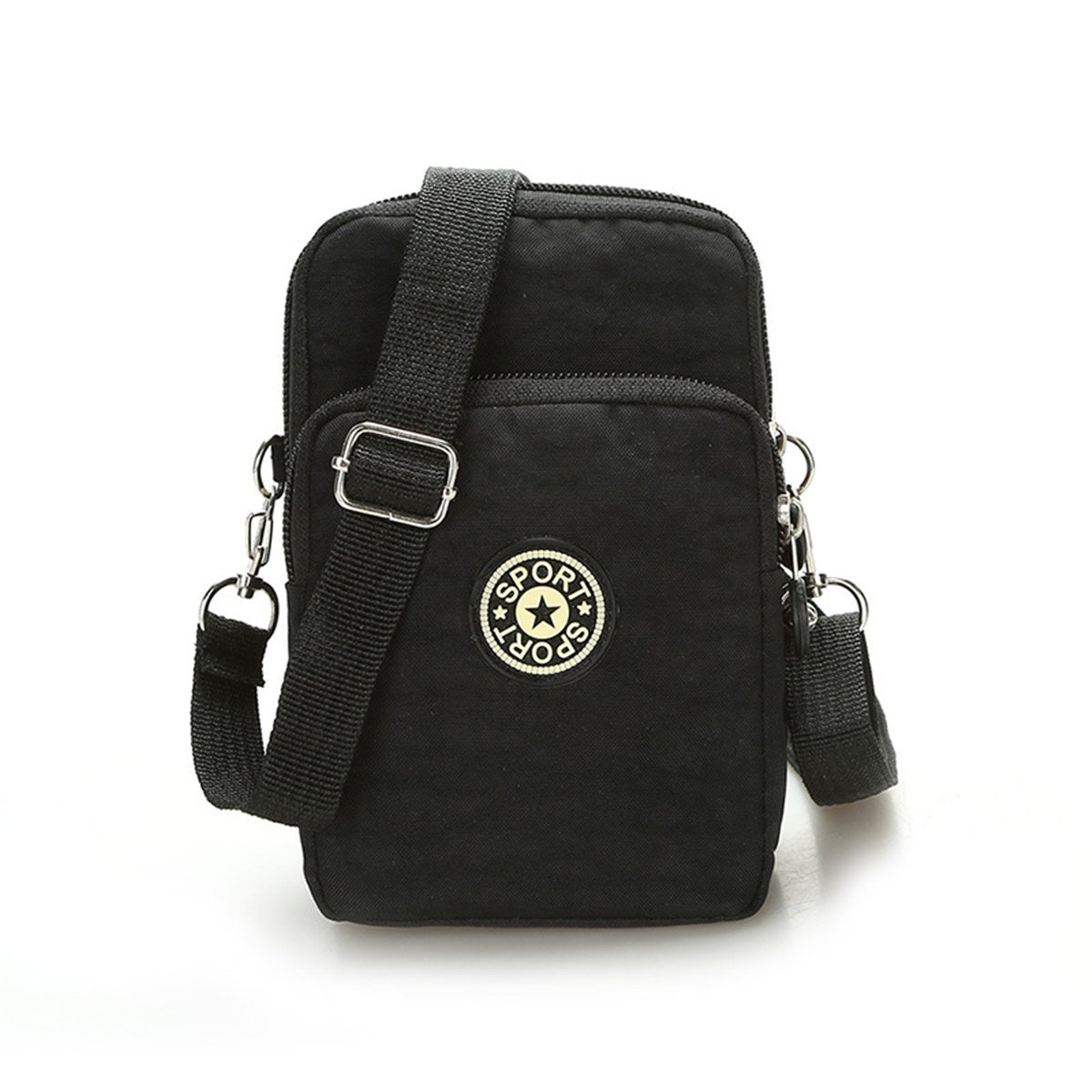 Veriya Multifunction Travel Phone Pouch Portable 3 Layers Zipper Closure Waterproof Nylon Wristlet Bag Clutch Handbag Purse Cash Keys Smartphone pouch Holder (Black)