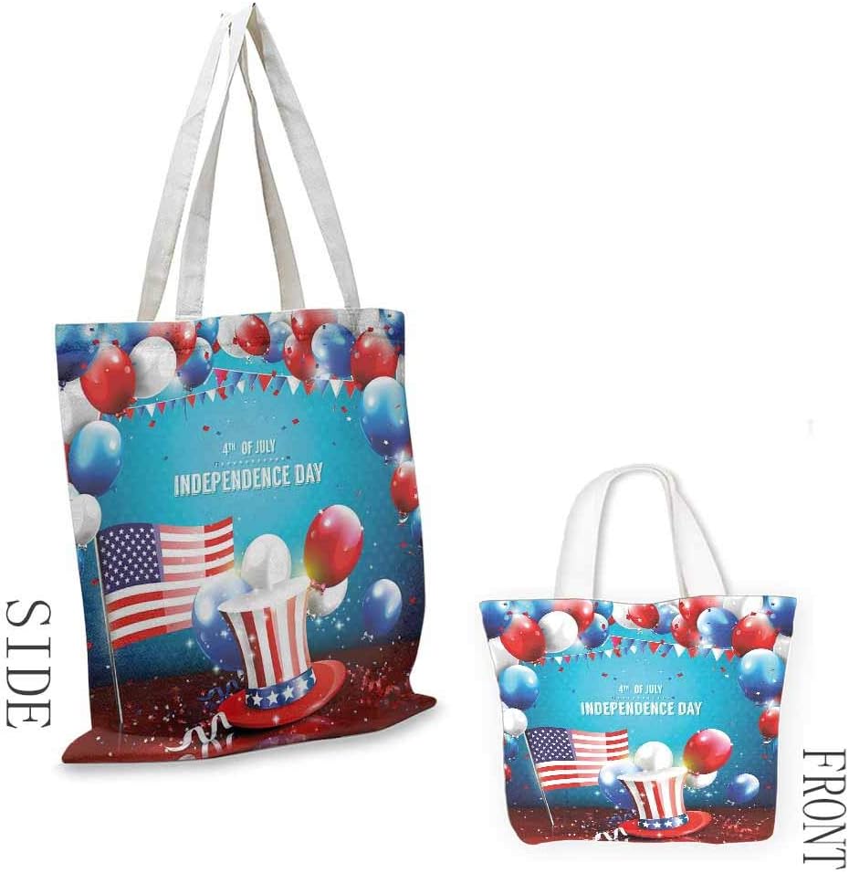 4th of July Exquisite shopping bag Festive Celebration of the Important Day Uncle Sam Hat Flag Balloons Foldable shopping bag W15.75 x L17.71 Inch Blue Red and Pearl