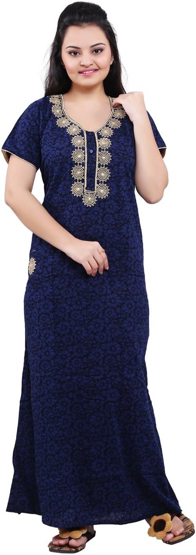 MAHAARANI Fancy Cotton Embroidary Nighty in Free Size