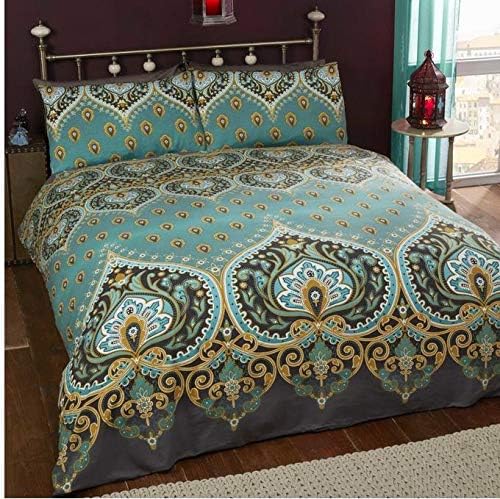 Rapport Home Asha Green Mandala Duvet Cover Set, King Polycotton Bedding with Matching Pillowcase & Popper Closure - Image 3