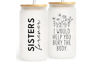 GoMelley Sister Birthday Gifts, Funny Glass Tumbler with Lid Straw, Big Sister Gifts from Sisters Brother, Christmas Birthday