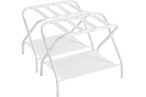 SONGMICS Luggage Racks, Set of 2, Suitcase Stand with Fabric Storage Shelf, for Guest Room, Bedroom, Hotel, Foldable, Holds u