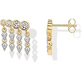 PAVOI 14K Gold Plated 925 Sterling Silver Posts Drop Dangle Cubic Zirconia Stud Earrings for Women | Gold Statement Gradient Crawler Studs Earring