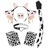 HODRME 9 PCS Cow Ears and Tail Set-Cow Headband with Collar Nose Tail Halloween Christmas Cosplay Costume Accessories