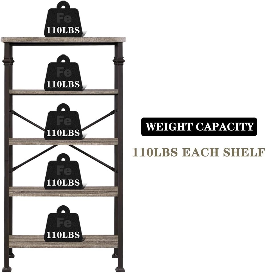 Hombazaar 5-Tier Modern Industrial Bookshelf with Sturdy Metal Frame, Large Book Shelves for Home and Office Organizer, 62.4’’Height: Furniture & Decor