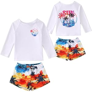 GLIGLITTR Baby Boy Swimsuits 2Pcs Long Sleeve Swim Bathing Suit Set Toddler Funny Palm Tree Graphic Summer Beach Swimwear