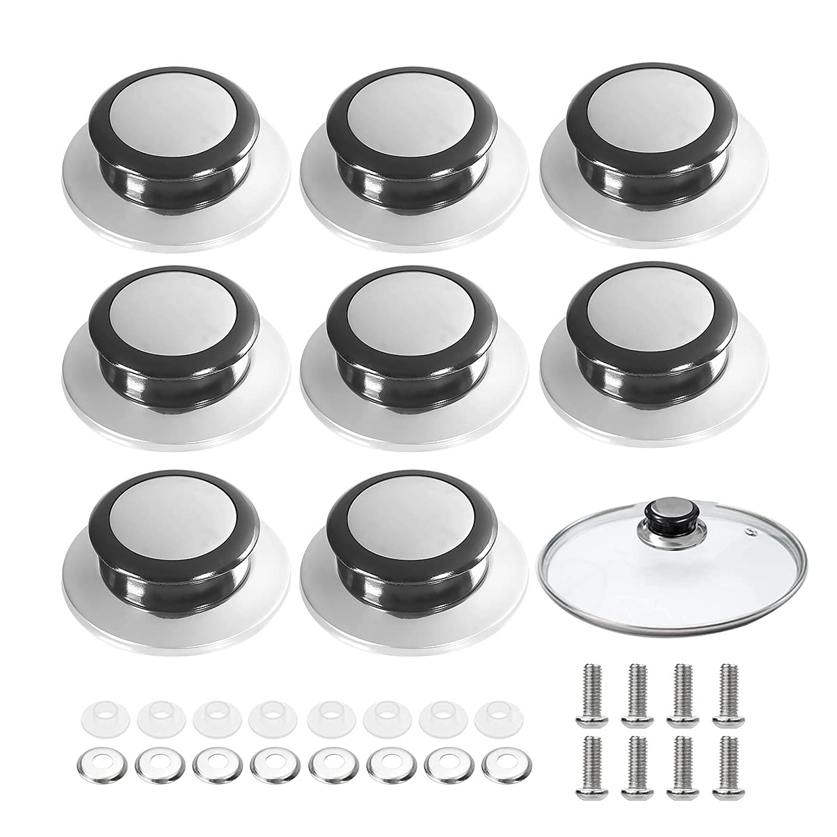 SyiXute 8 Pcs Universal Pot Lids Handle,Heat-Resistant Cooking Pot Pan Lids Replacement Knob,Stainless Steel Kitchen Pot Lid Handle Knob with Screws