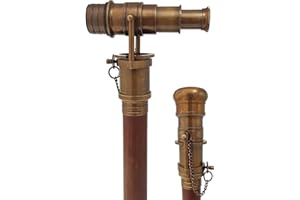 Vintage Brass Hollywood Walking Stick Collectors Telescope Wooden Walk Cane Marine Prop - Navirock