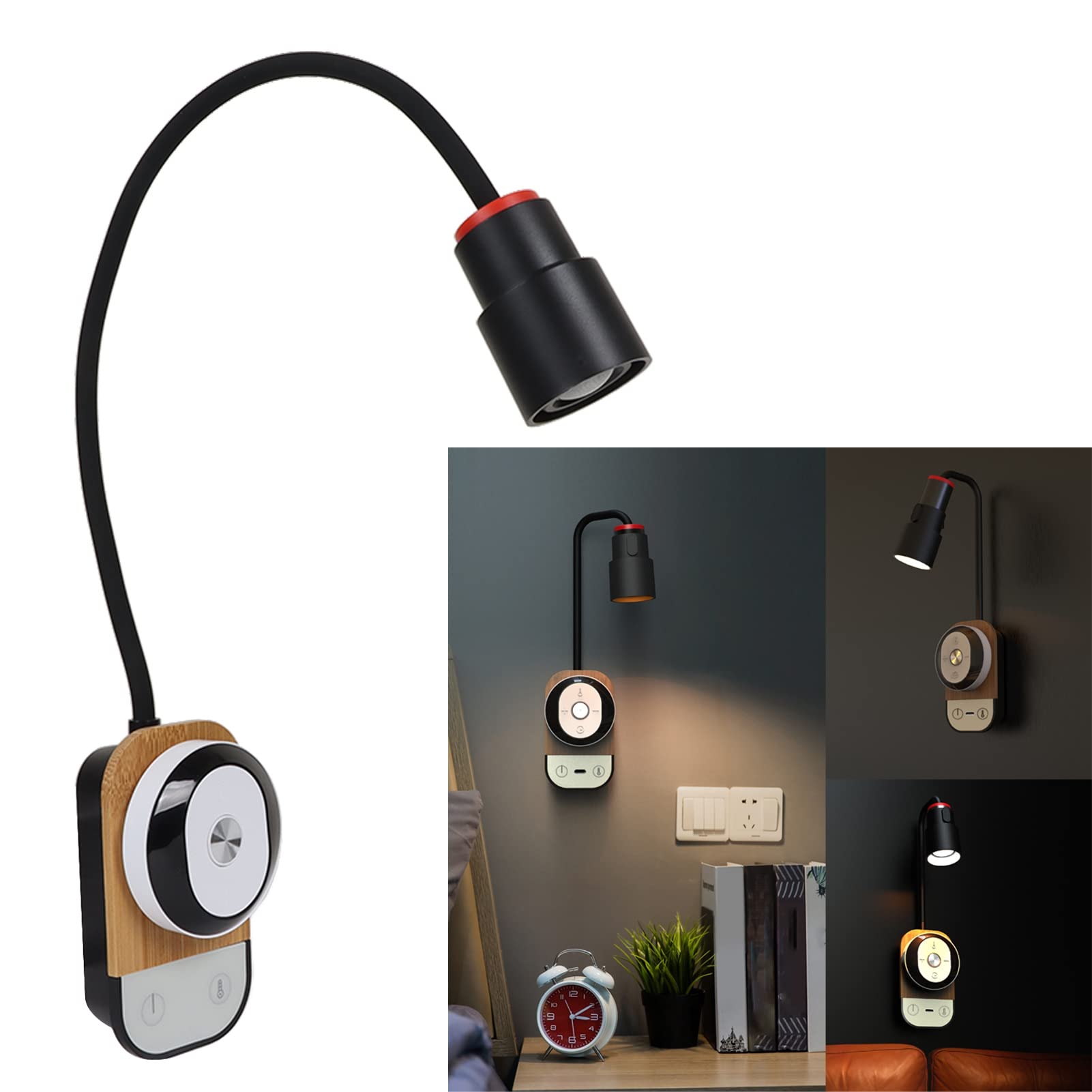 Topyond LED Desk Light, Wall Sconces, Wall Mount Lamp, Goose Neck 360 Degree Rotation, 3 Modes LED Rechargeable Reading Light for Bedroom Bedside Dormitory, Remote Control Lamp