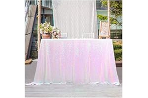 Fanqisi 50x102 Inches Iridescent White Sequin Tablecloth Sparkle Rectangle Table Cloth for Wedding Birthday Party Sequin Overlay Table Decoration