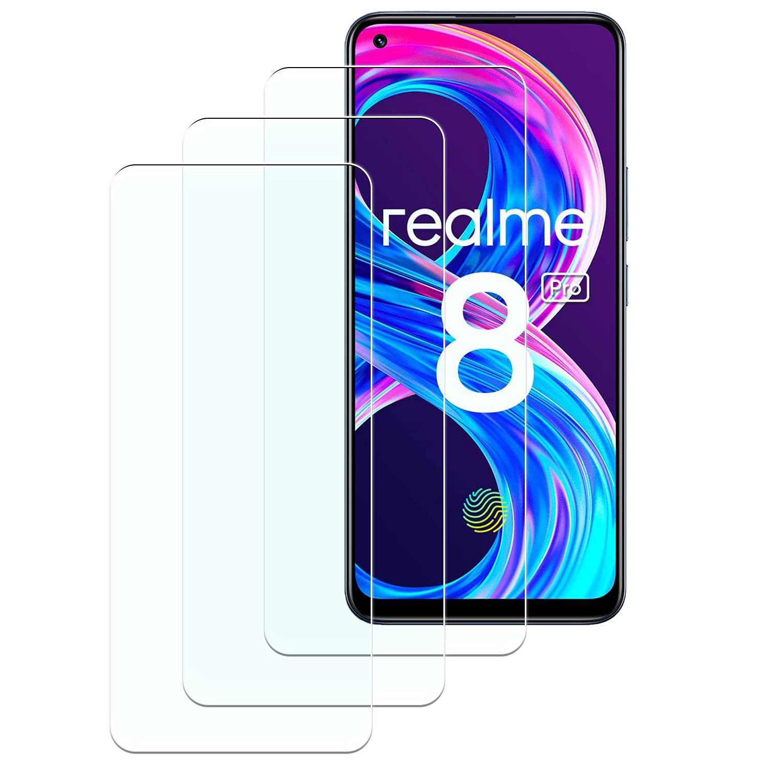 KELOLIN [Pack of 3] for realme 8/realme 8 Pro Tempered Glass Screen Protector, 9H Hardness, Anti-Scratch, Anti-Bubble, HD Clear Screen Protector Compatible with realme 8/realme 8 Pro