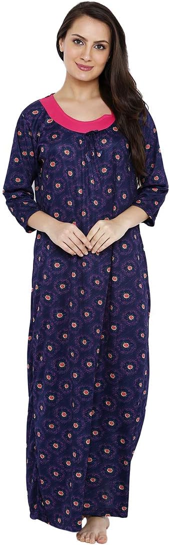 Pretty Awesome Womens/Girls Full Sleeves Printed Nighty/Nightdress/Nightwear/Night Gown/Maxi Nity (OneSize - 34-38")