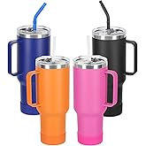 4 Pack 40 Oz Tumbler with Handle and Straw, Stainless Steel Double Wall Vacuum Insulated Cup, 40 OZ Travel Coffee Mug Bulk with Silicone Water Bottle Boot(Mixed Color)