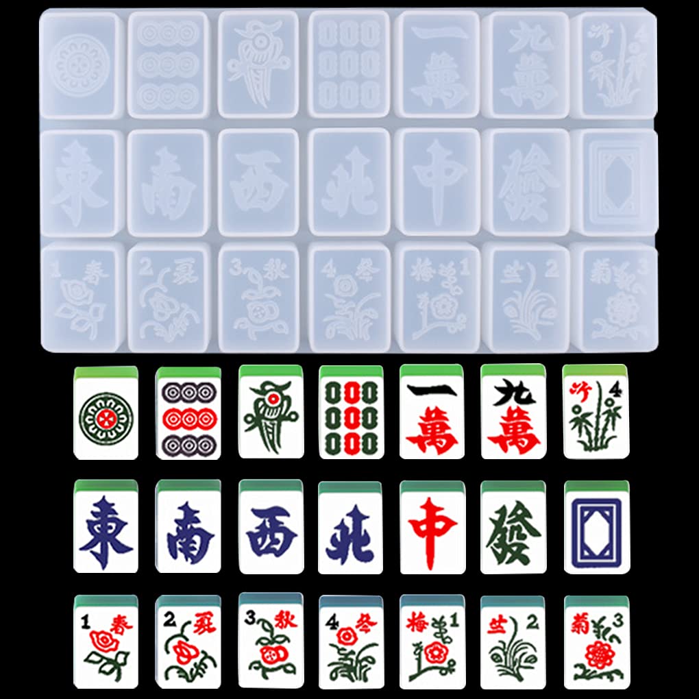 FineInno Domino Resin Mold for Resin Chinese Mahjong Tiles Silicone Mold Dominoes Epoxy Silicone Molds with 21 Cavities for DIY Personalized Domino, 13 Orphans Mahjong