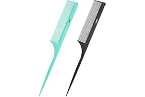 KUNIHIKO 2Pcs Rat Tail Comb Parting Combs for Women, Fine Tooth Parting Tip Carbon Fiber Root Teasing Anti Static Hair Comb for Styling (Green,Black)