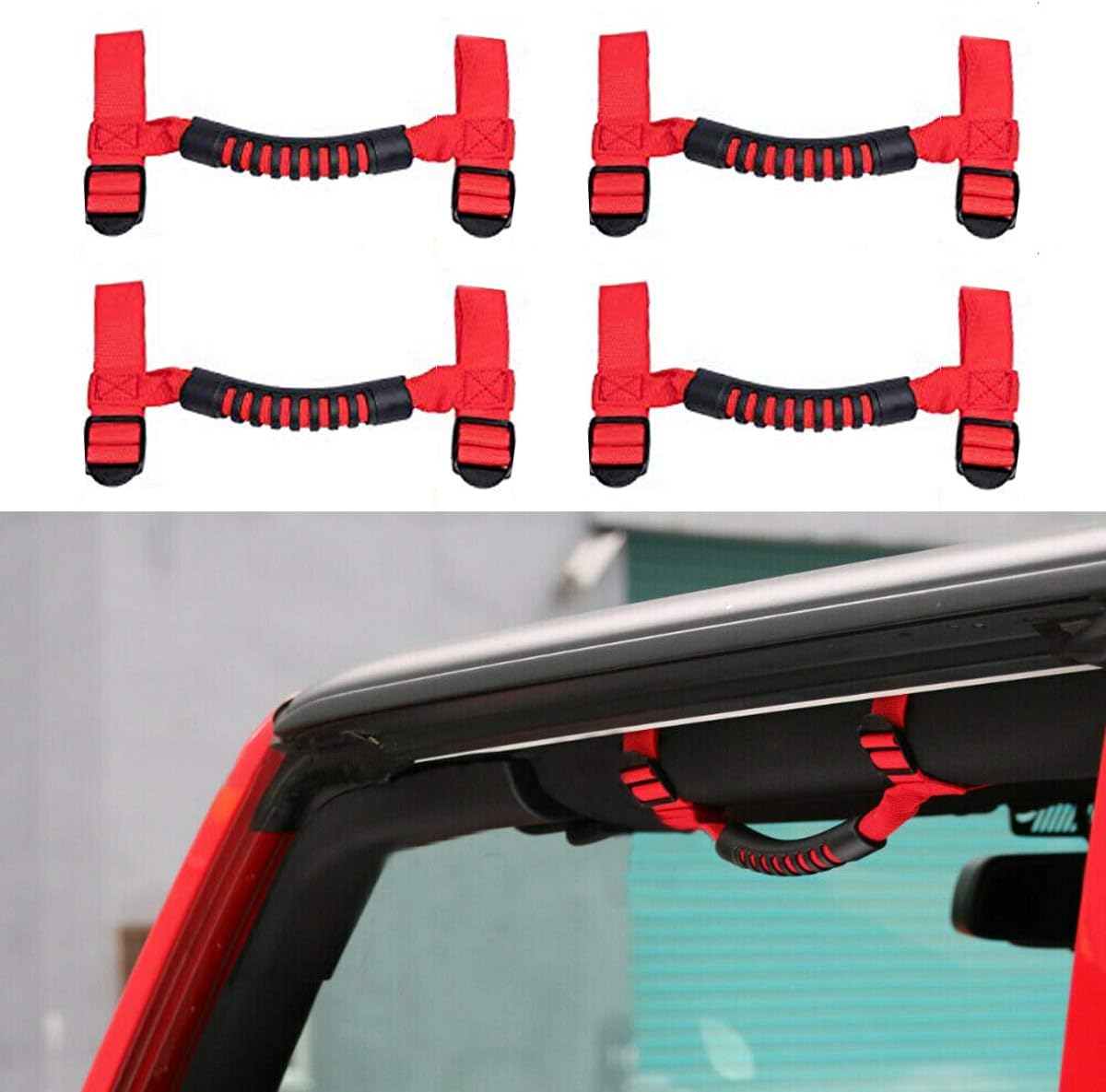 AnTom Jeep Grab Handles Grip Handle for Jeep Wrangler Roll Bar Accessories for Jeep Handles Wrangler JL Accessories Fits 1955-2019 TJ JK JKU JL JLU CJ CJ5 CJ7