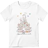 Vieawfi Magic Kingdom Shirts for Girls Floral Magical Castle Graphic Cute Tshirt Kids Flower Holiday Vacation Trip Tee Tops