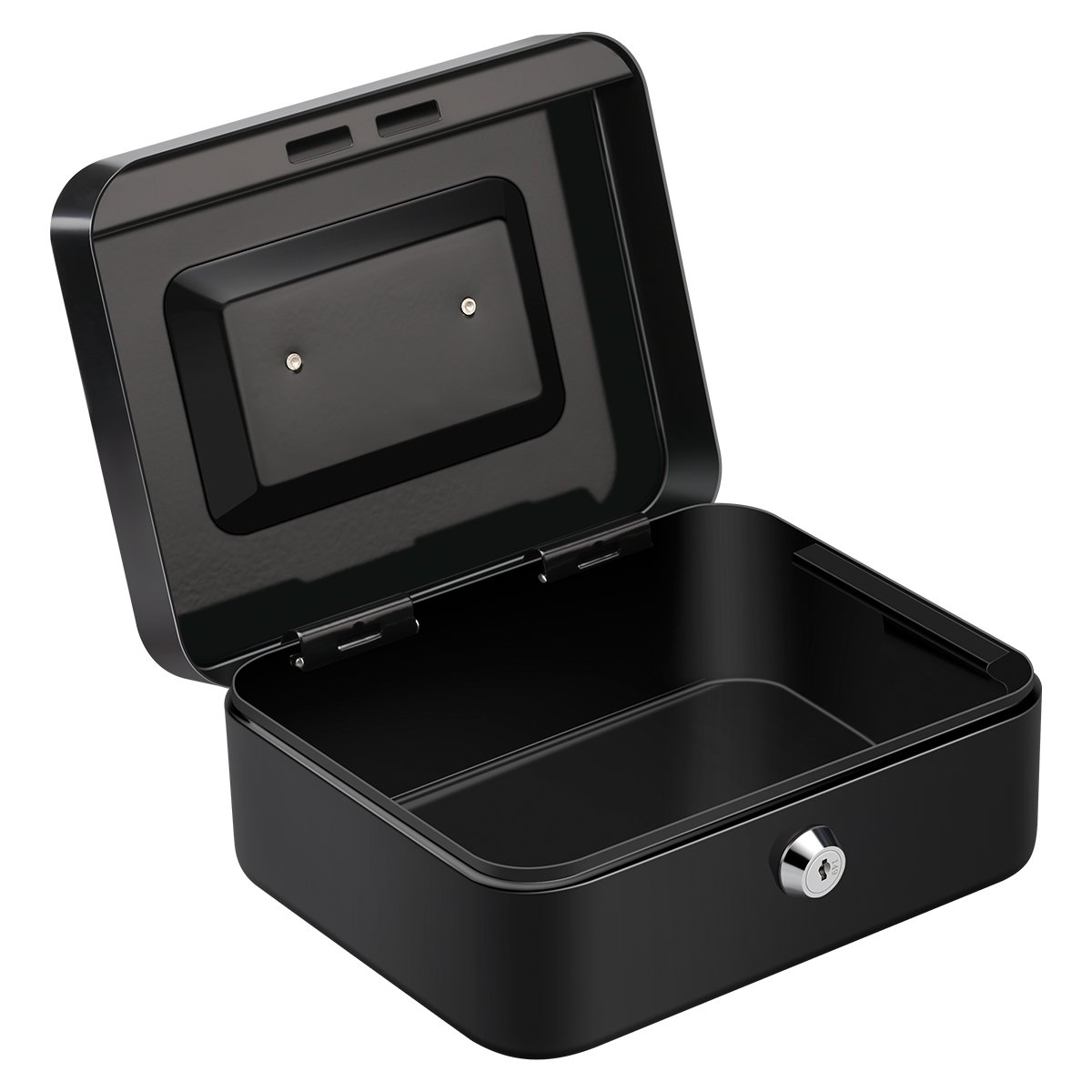 FLOUREON Cash Box Steel Money Case Safe Storage Box with Key Interior Tray Detachable for Home Supermarket Bills Coin Checks Receipt