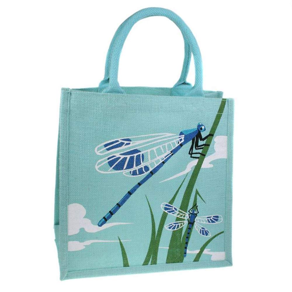Birsppy Jute Bag Fairtrade Shopping Bag Padded Handles 30x30x20 cm (Dragonflies)