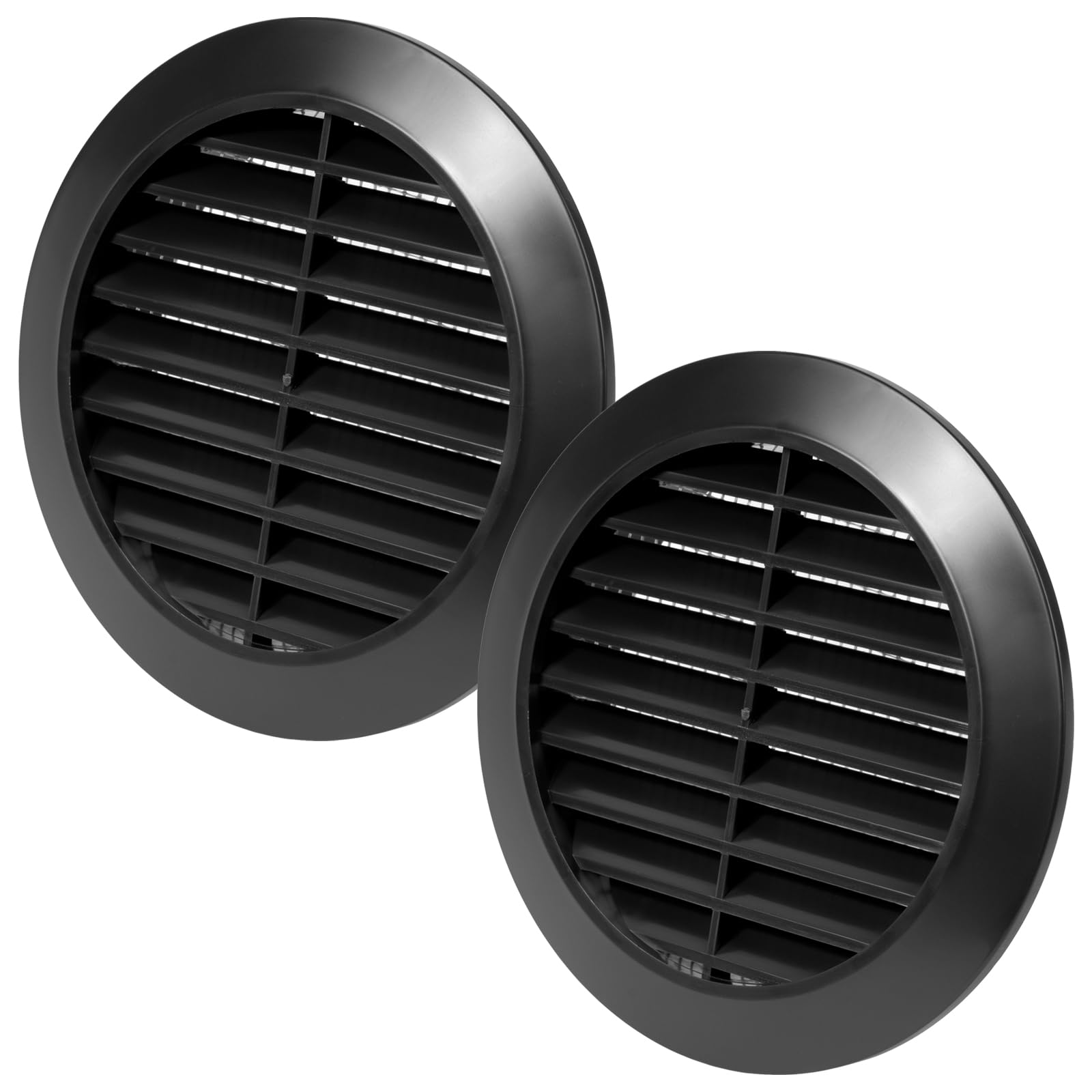 Vent Systems 90 mm / 3.54'' Inch Black Air Vent Cover - 2 Pack - Round Ventilation Grille with Integrated Protective Mesh Screen - HVAC Vents for Bathroom, Home Office, Kitchen - Indoor & Outdoor Use