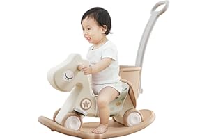 CHORBEYCH 4 in 1 Rocking Horse Balance Bike Ride Toy for Toddler 1-3 Baby Rocking Toy for Baby Rocking Horse for Toddlers with Push Handle (B-Pink)