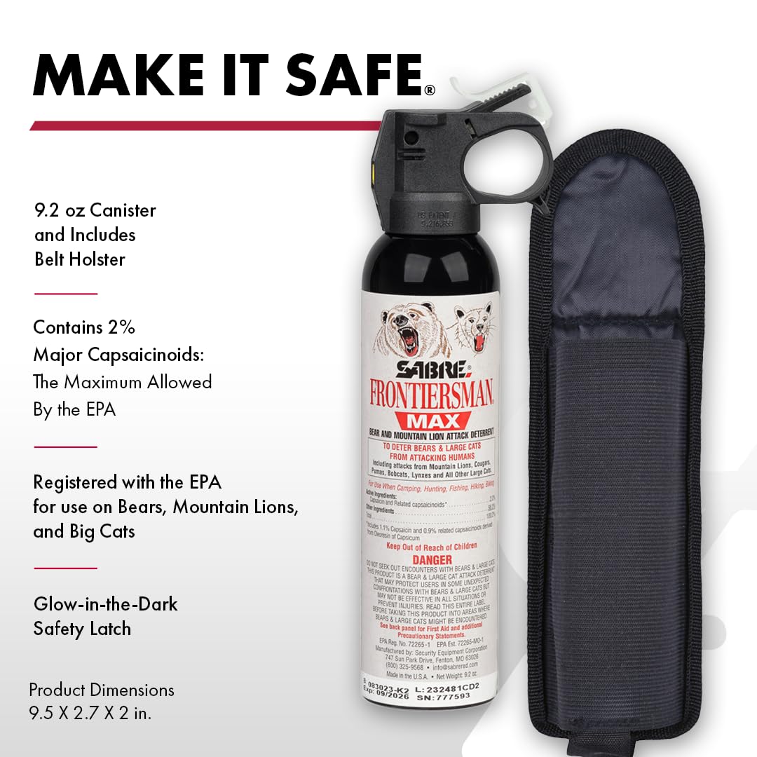 SABRE Frontiersman Bear Spray - 9.2 Oz Maximum Strength 35 Ft Range Bear Deterrent