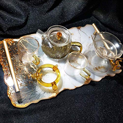 MGFAION 2 Pack Silicone Resin Tray Molds,Coaster Molds for Resin Casting Premium Geode Agate Platter Molds, 2pcs Geode Agate Tray Molds & 4pcs Gold Handles,Epoxy Resin Casting Molds DIY Craft Making