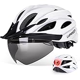 LUMDEER GENERUP Adult Bike Helmet 3 in 1 with Visor & Lights & Goggles - Certified Bicycle Helmet Lightweight Premium Quality, Adjustable Dial & Straps, Interior Padding, Air Vents for Men Women