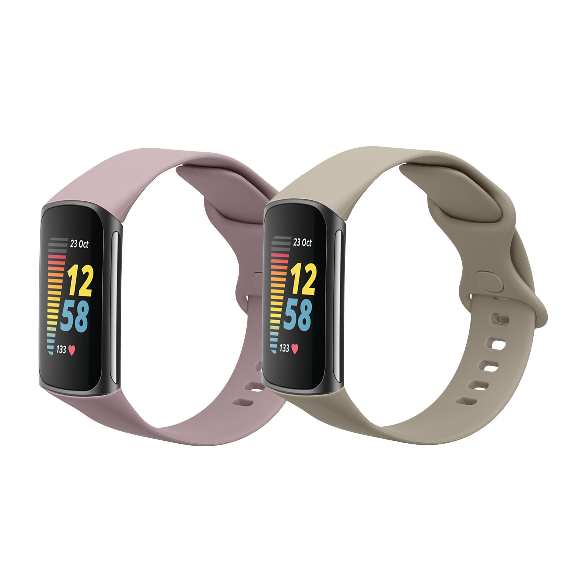 kwmobile Straps Compatible with Fitbit Charge 6 / Charge 5 Straps - 2x Replacement Silicone Watch Bands - Smartwatch or Fitness Tracker - Grey/Lavender