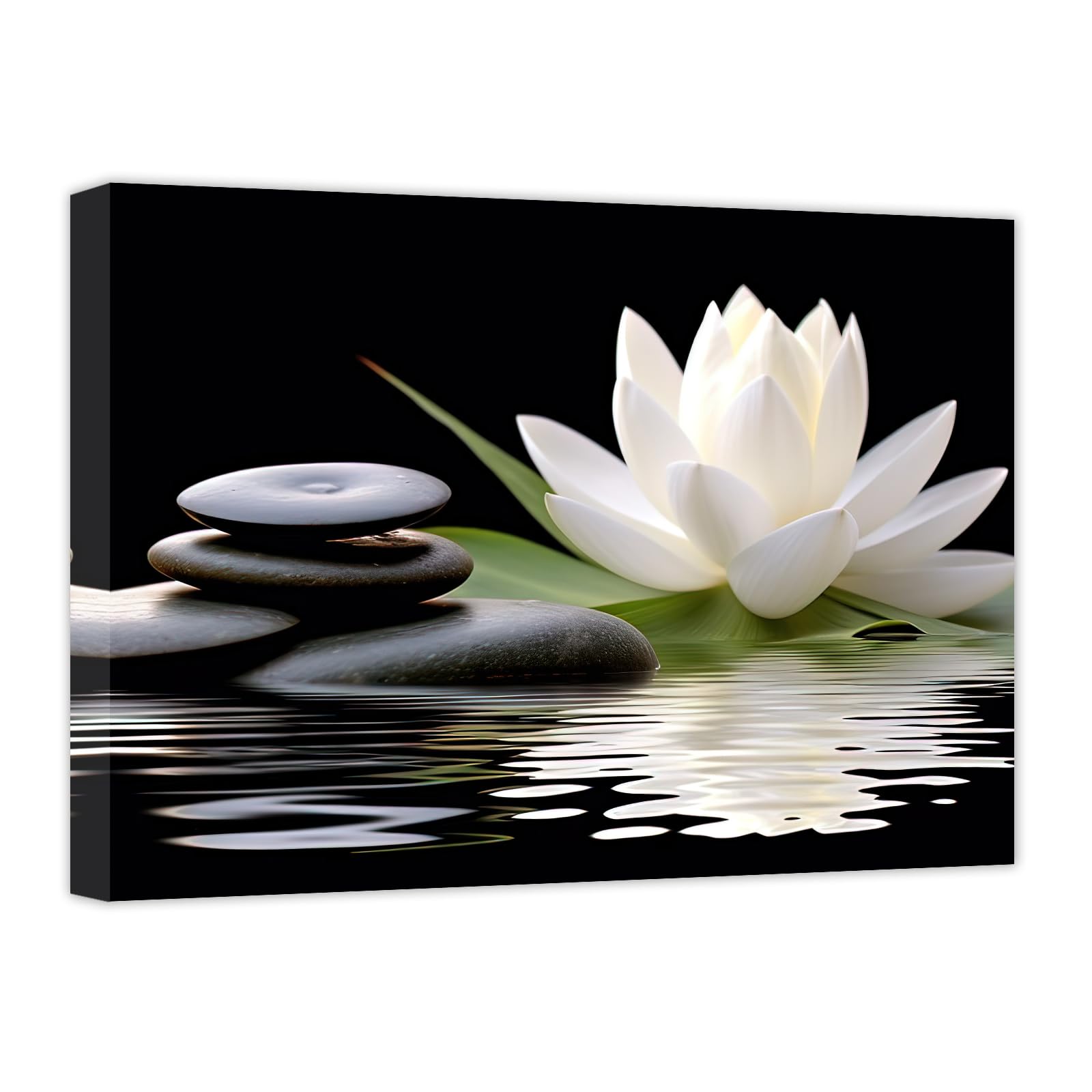 CCWACPP Zen Canvas Wall Art White Lotus Bloom in Water Picture Flowers Stone Spa Painting for Yoga Meditation Room Bathroom Prints Wall Decor Frame (Zen - 2, 40x60cm)