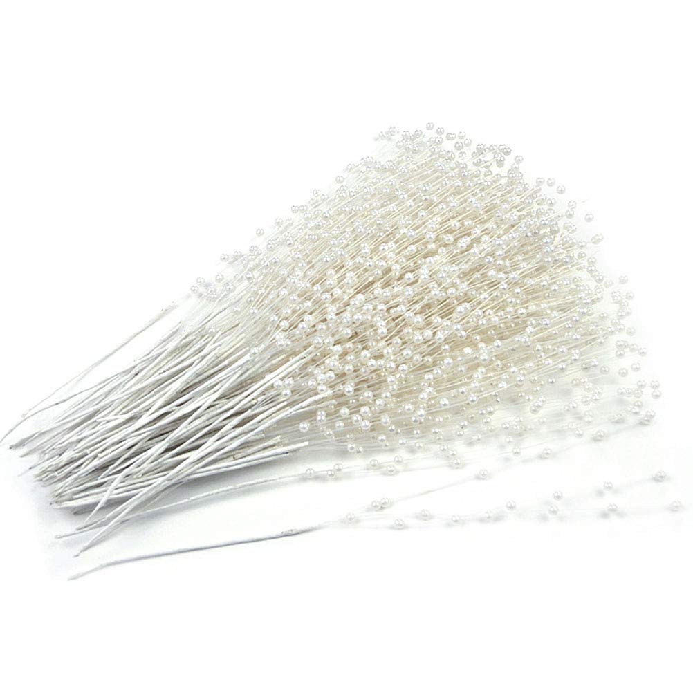 canjoyn 100 Stems Pearl Sticks Beading on Wire Stems for DIY Garland Bridal Wedding Pearl Bouquet Home Party Decor Craft (White)