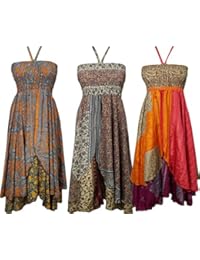Womens Sundress Recycled Silk Sari Vintage Two Layer Romantic Revelries Halter Dress Wholesale Lot Of 3 Pcs