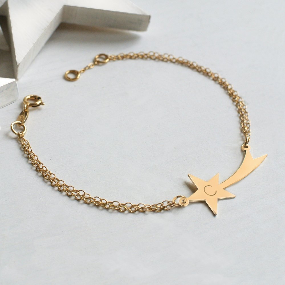 Personalised Gold Shooting Star Bracelet, gold shooting