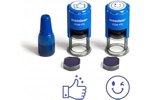 Self-Inking Thumbs Up & Smiley Face Stamp (18mm) - Blue Pre-Inked Rubber Stamp for Teacher Grading, Customer Service Gratitud