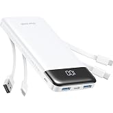 charmast Power Bank Portable Charger with Reinforced Built-in 4 Cables | 3A Fast Charging,10000mAh,6 Outputs 3 Inputs,Travel Essentials,TSA Compliant,LED Display,compatible with iPhone Samsung Moto