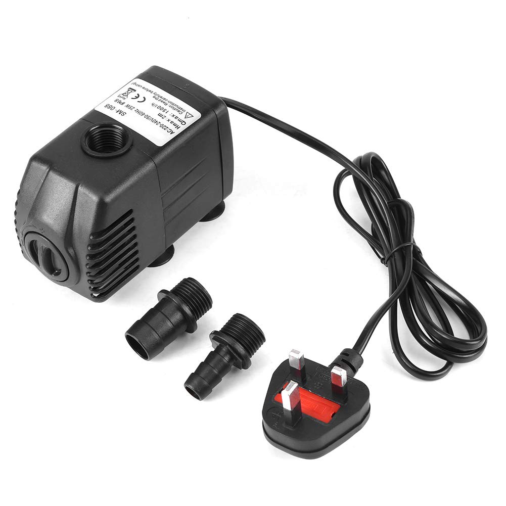 Zouminyy Zouminy 1500L/H 25W Ultra-Quiet Submersible Water Pump for Aquarium Fish Tank Fountain(UK Black)