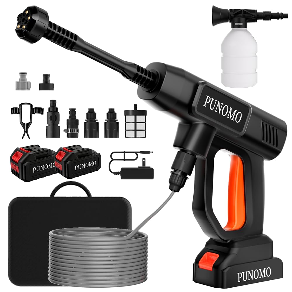 Photo 1 of **PARTS**PUNOMO Cordless Pressure Washer Battery Powered, Brushless Portable Handheld Power Washer Gun w/ 2X 21V Batteries & Charger, 1800 PSI Max, 6-in-1 Nozzle, Foam Cannon, 19FT Hose for Car, Garden Patio