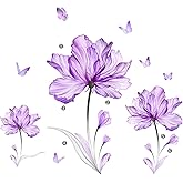 Purple Flower Butterfly Wall Stickers Removable Peel and Stick Murals Wall Decals for Living Room Bedroom Door Aisle Sofa TV Backdrop Wall Home Decor(Purple Flowers)