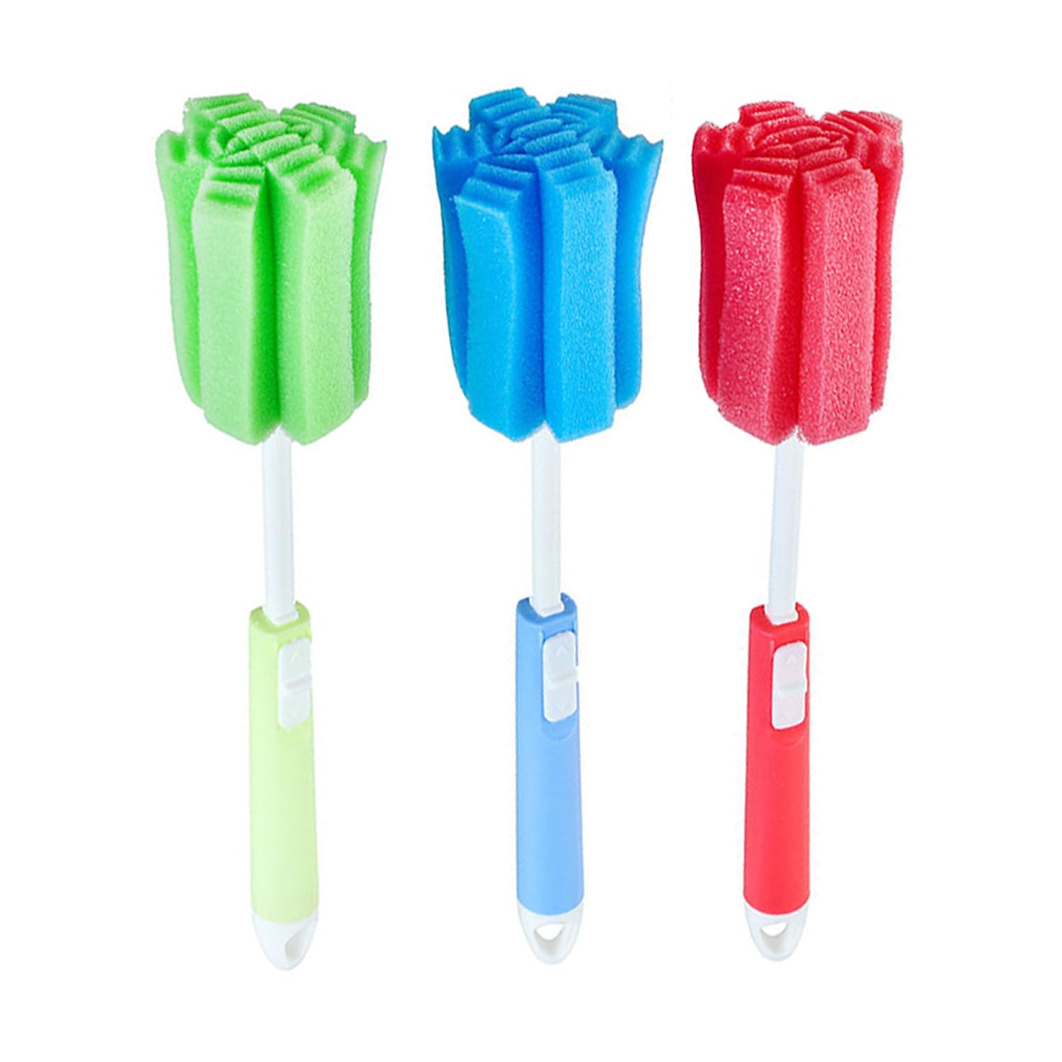 3 Pieces Sponge Cleaning Brush, Kitchen Cleaning Accessories, Baby Bottle Brush, Retractable Bottle Brush, Long Handle Sponge Brush for Wine Glasses, Mugs, Thermos Bottles (3 Colors)