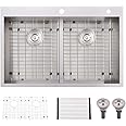 33 Inch Double Bowl Kitchen Sink Drop In -Bokaiya 33x22 Drop In Kitchen Sink Double Bowl 16 Gauge Deep Stainless Steel 50/50 Low-Divide Double Drop In Sink with Accessories