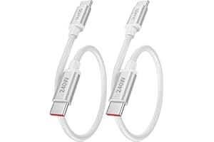 240W 100W Short USB to USB C Cable 1ft, 2-Pack White USB C to C 5A Fast Charging Cable for iPhone 17/16/15 Pro Max Plus, for 