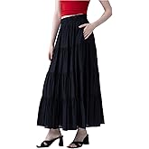 EASECOTT Tiered Maxi Skirt for Women 2026 Summer Beach High-Waisted Flowy A-line Long Skirts with Pockets
