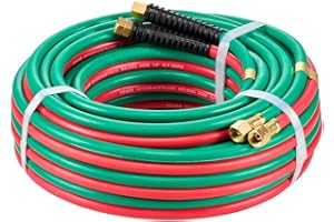 VEVOR 1/4-Inch x 50FT Oxy Acetylene Hose with 9/16"-18 LH/RH B Fittings, R Grade Welding Torch Twin Hose, Green, 50FT Twin We