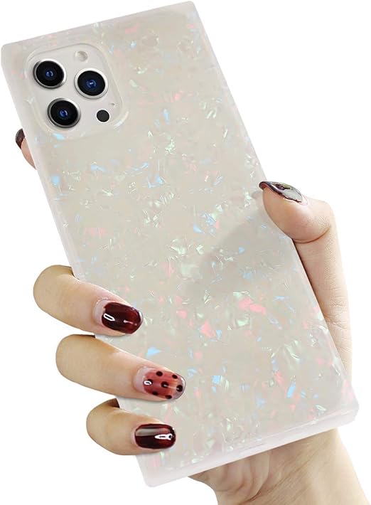 Amazon Com Manleno Compatible With Iphone 12 Pro Max Case Marble Square Edge Glitter Slim Protective Phone Case Women Girls Flexible Tpu Silicone Rubber Case Shockproof Bumper Cover Opal