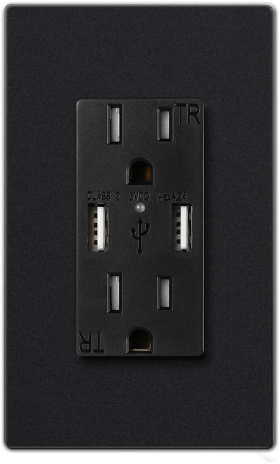 [2 Pack] USB Outlet, USB Charger Wall Outlet Dual High Speed 4.2 Amp USB Ports with Smart Chip, 15A/125V Tamper Resistant Electrical Outlet Receptacle, Screwless Wall Plate, ETL Listed, White - - 