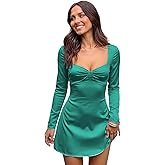 WENKAFO Long Sleeve Satin Homecoming Dresses 2026 for Teens Square Neck A-Line Prom Gowns Short Cocktail Dress