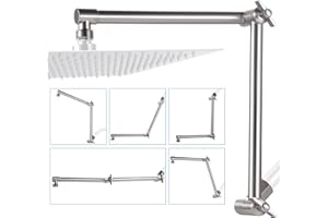 G-Promise Shower Head Extension Arm, Solid Brass Adjustable Extender with Lock Joint, Rise or Lower Rainfall and Fixed Shower Head (16 Inch, Brushed Nickel)