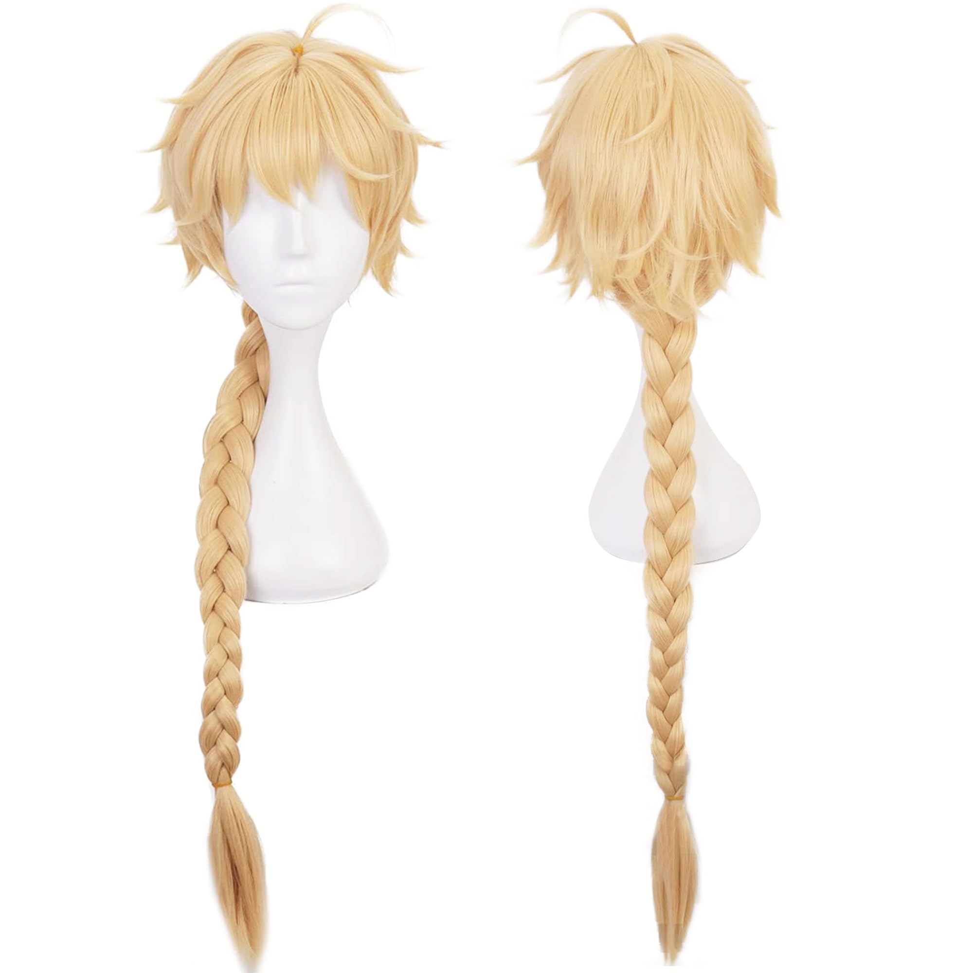 Blonde Pigtail Cosplay Wig with Bangs Long Braids Heat Resistant Synthetic Costume Hairfor Men Cos Game Role Play Halloween Comic Con Replacement Wigs — image 1