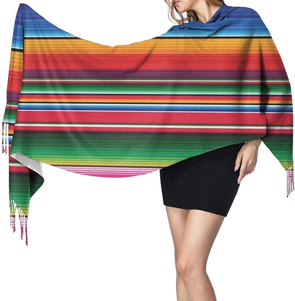 Yuanmeiju Colorful Mexican Blanket Stripes Cashmere Scarf Lightweight