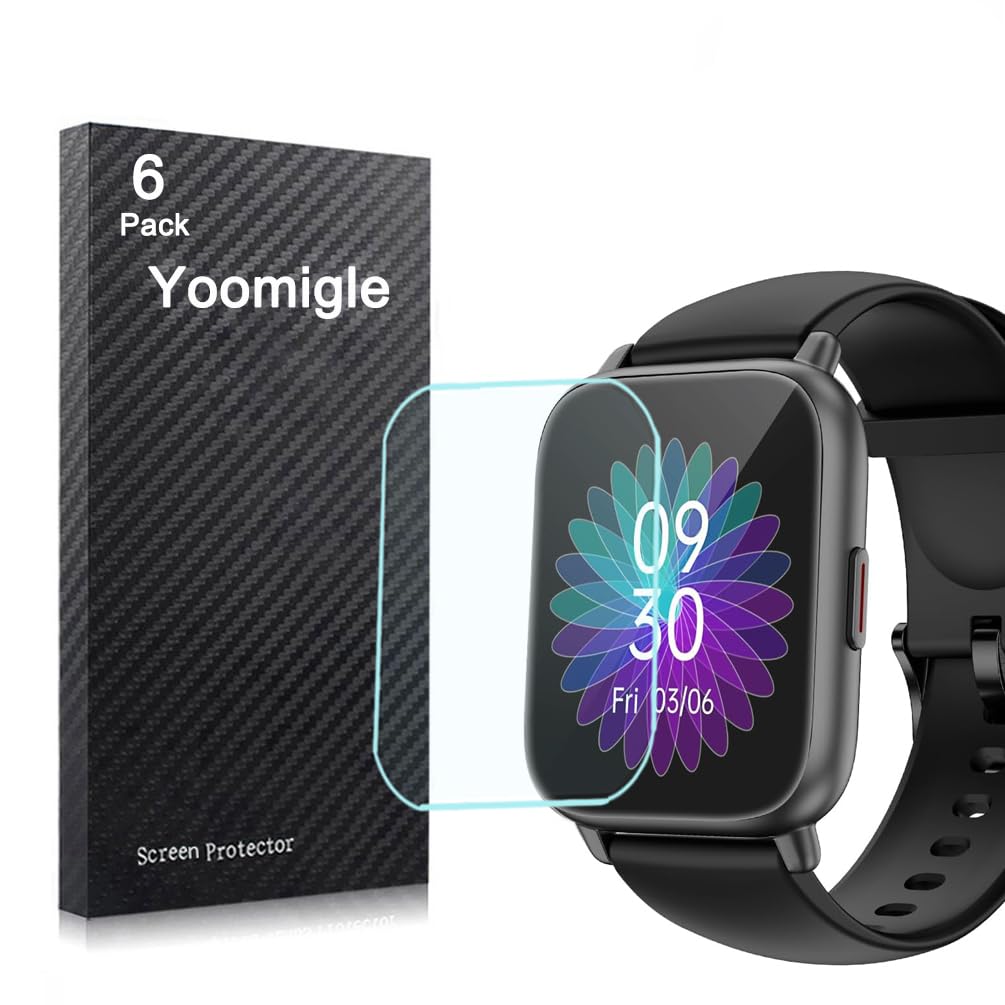 Yoomigle 6 Pack Compatible with RUIMEN H1 1.85'' Smartwatch Screen Protector Film for HappyCat Fit H1 1.85 inch Smart Watch Screen Protectors Foils Cover Crystal Clear HD Anti-Scratch